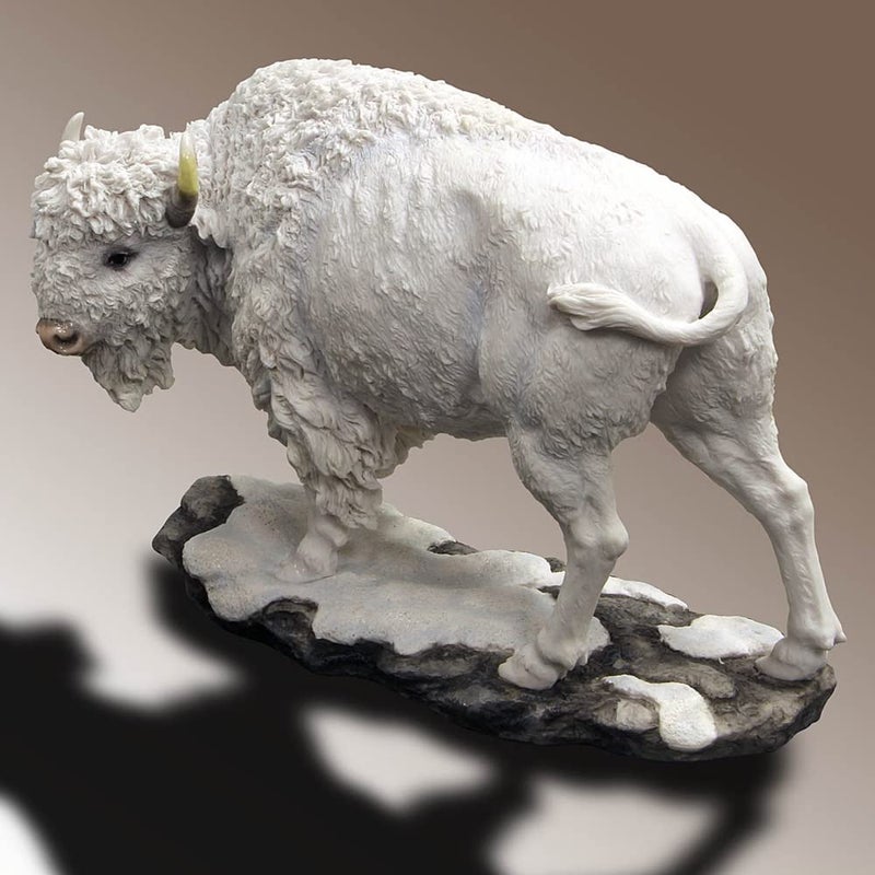 US 10.75 Inch Large Bison Standing Decorative Statue Figurine, White - Image 3